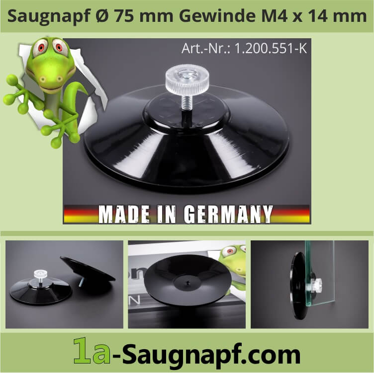 ab 1,55 € großer schwarzer Saugnapf 75 mm mit Gewinde + Gewindemutter, Großer schwarzer Saugnapf 75mm Gewinde M4x14mm bis 13kg + Mutter schwarz -  , alles für die Schilderbefestigung, Glashalter, Abstandhalter