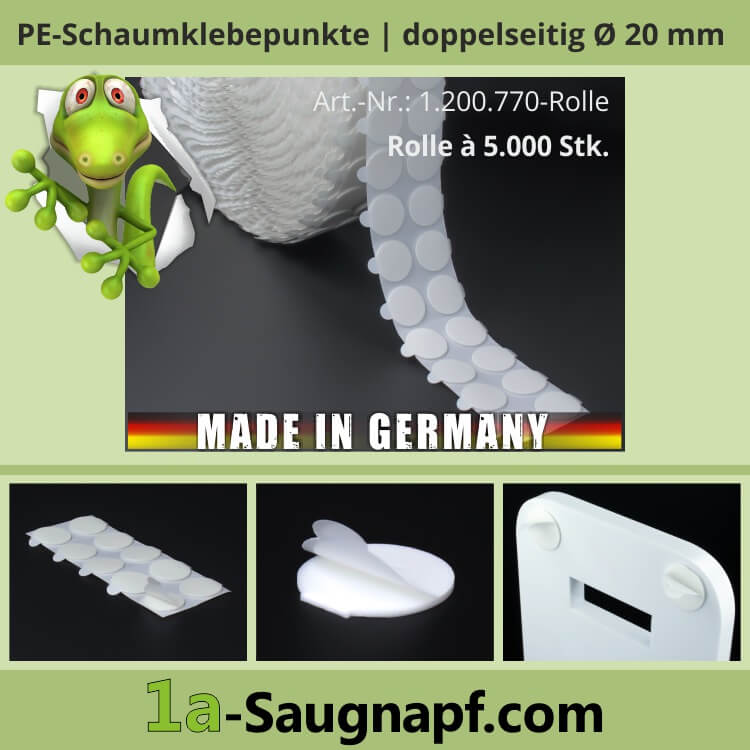 ab 62,91 € 5000x PE-Schaumklebepunkte beidseitig klebend Ø 20 mm weiß  kaufen, Klebepunkte Ø20x1mm beidseitig selbstklebend bis 400g weiß, 5000  Stk. - , alles für die Schilderbefestigung, Glashalter, Abstandhalter