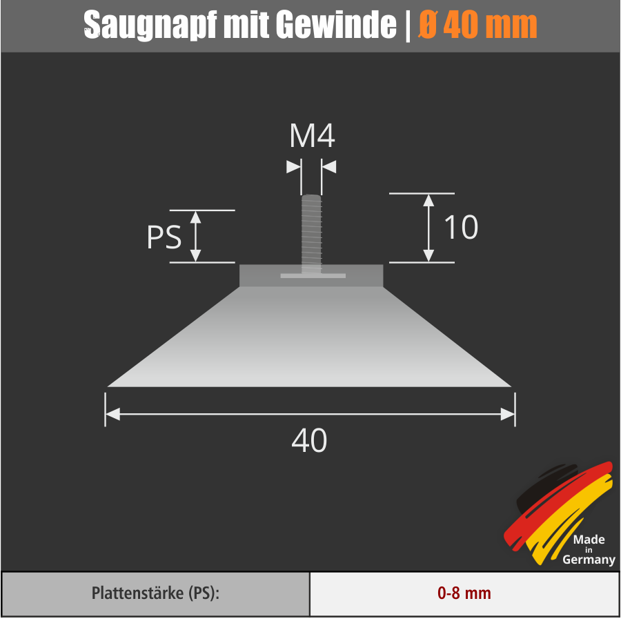 Saugnäpfe 40mm mit Gewinde M4x10 mm | Sauger | Saugnapfbefestigung