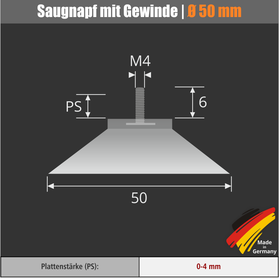 Saugnäpfe 40 mm mit Gewinde 6 mm M4 + Rändelmutter klar | Saugnapf | Sauger